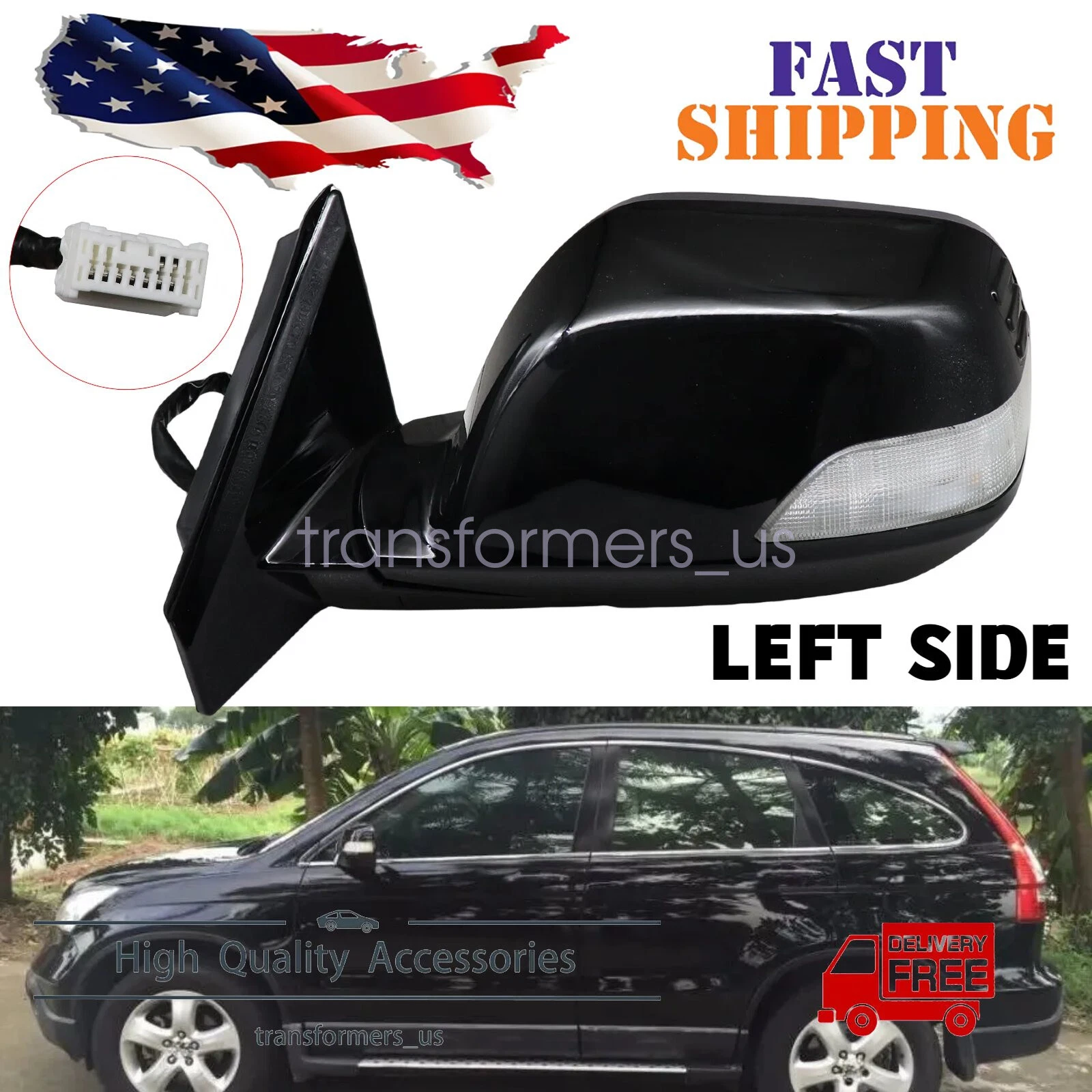 9Pin Side Mirror For 2007-2011 Honda CRV Left Driver Turn Signal Heated Black
