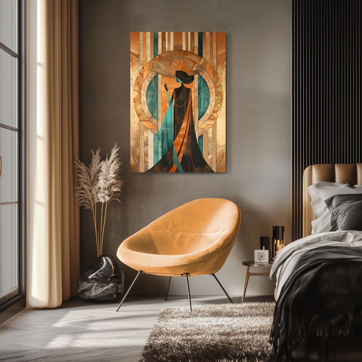 USAヴィンテージ　女の子のアート 1920's Woman Art Deco Style Vintage Wall Art Print on Canvas