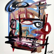 CORBELLIC NEO EXPRESSIONISM 12X12 OIL MAN ABSTRACT PAINTING ORIGINAL NEW ARTWORK