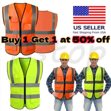 US Safety Work Vest High Visibility Security Reflective Vest With 5 Pockets XL