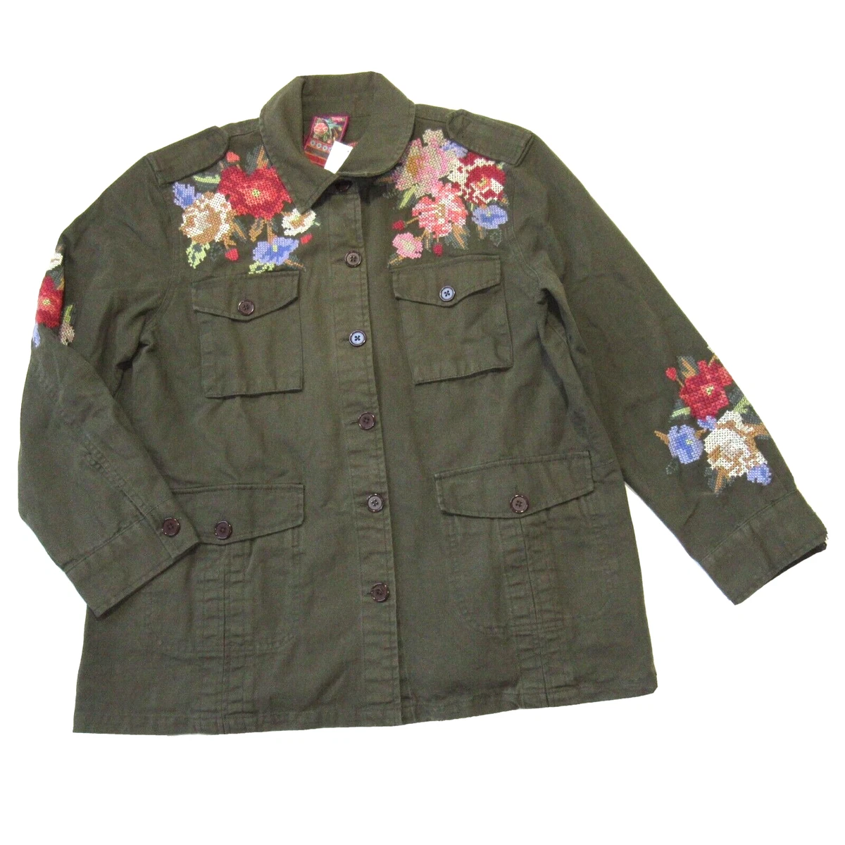 NWT 3J Workshop Johnny Was Cecily Military Coat in Army Embroidered Jacket  L | eBay