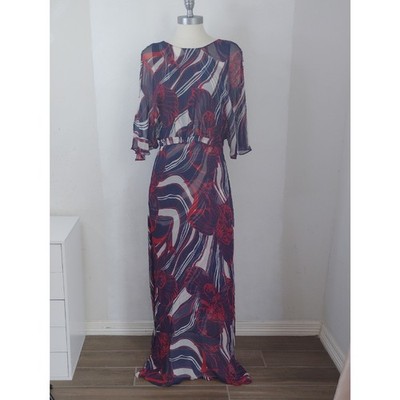 Warm Womens Silk Maxi Dress Vogue Runway 2018 Show Floral Resort Boho Luxe Sz S