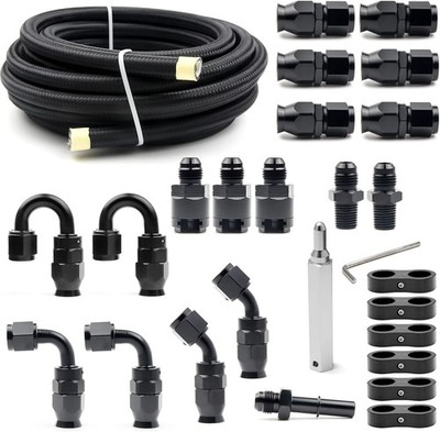 Medoon 6AN PTFE Fuel Line Kit, 5/16'' Nylon Stainless Steel 6AN-20FT, Black