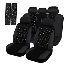 Hanaive Car Seat Cover Full Set Bling Women Velvet Auto Interior Covers Silver