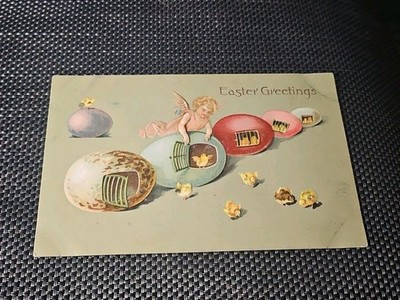 EASTER GREETING Angel Releasing Caged Hatching Chicks Embossed Postcard 1125
