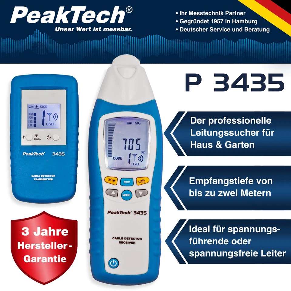 PeakTech P 3435 – Profi Leitungssuchgerät Leitungssucher SET Sender & Empfänger - Bild 2 von 4