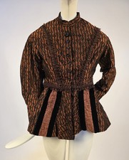 CIVIL WAR ERA 1860 S STRIPED FLORAL SILK BROCADE BODICE W CORD TRIM