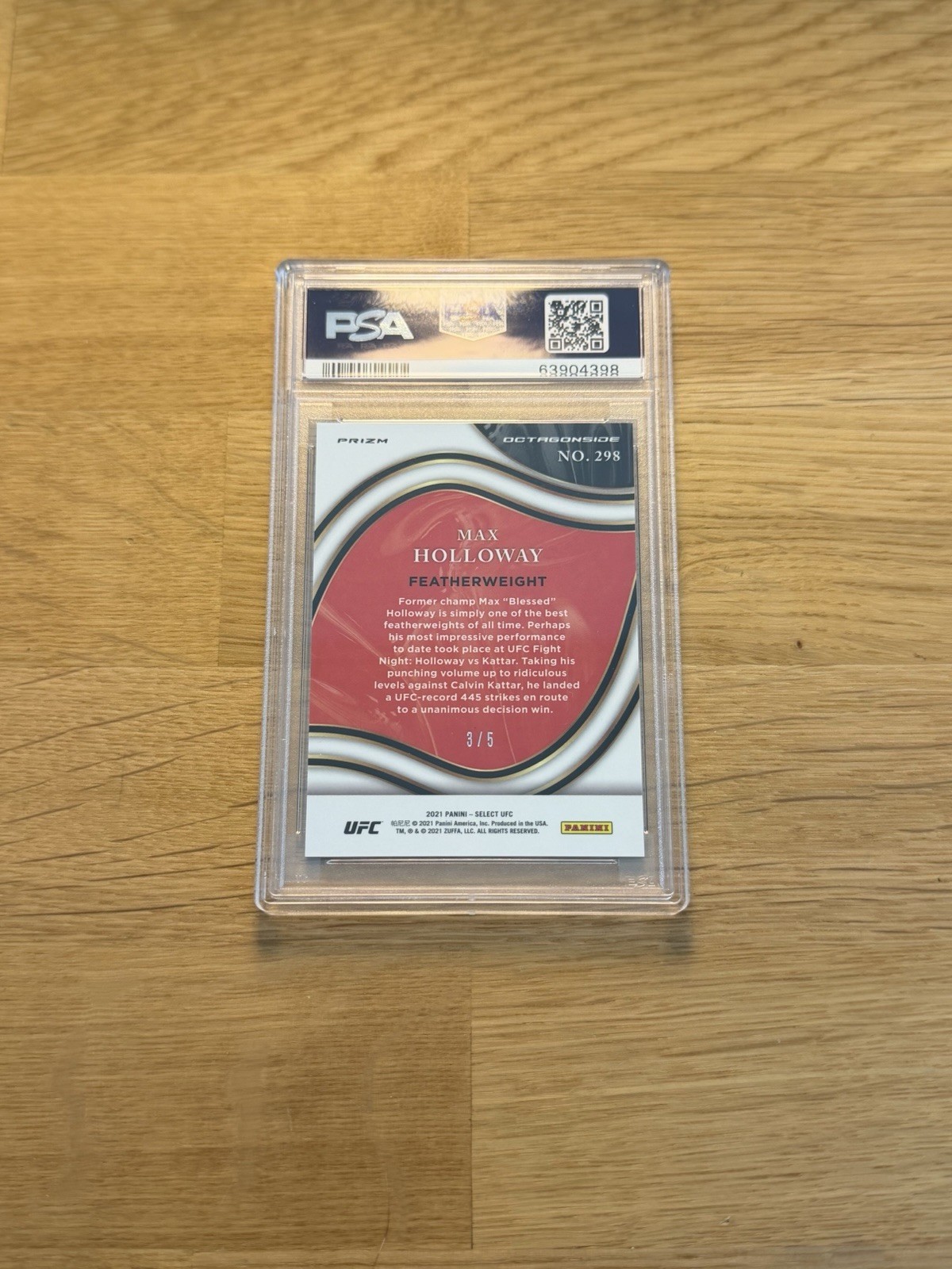 2021 Panini Select UFC Octagonside Green Disco Prizm Max Holloway 3/5 PSA 10 view 2