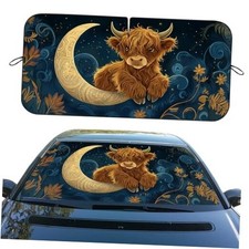 Car Window Sun Shield Moon Flowers Night Sky 59"L x 31.5"W Cute Highland Cow