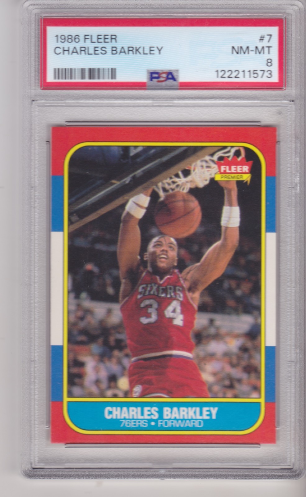 NICE ROOKIE 1986 Fleer #7 CHARLES BARKLEY PSA 8 Philadelphia 76ers/AUBURN H.O.F.