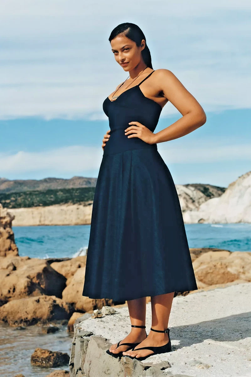 anthropologie denim midi dress Dresses for Women for sale 100% modal lining Boat i+i only Pilcro anthropologie Silver Sequin Plunge Halter size:XS - EU 34