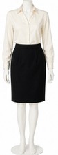 VTG 100 Wool Black Pencil Skirt Lined Midi Career Office Sz 16 Academia