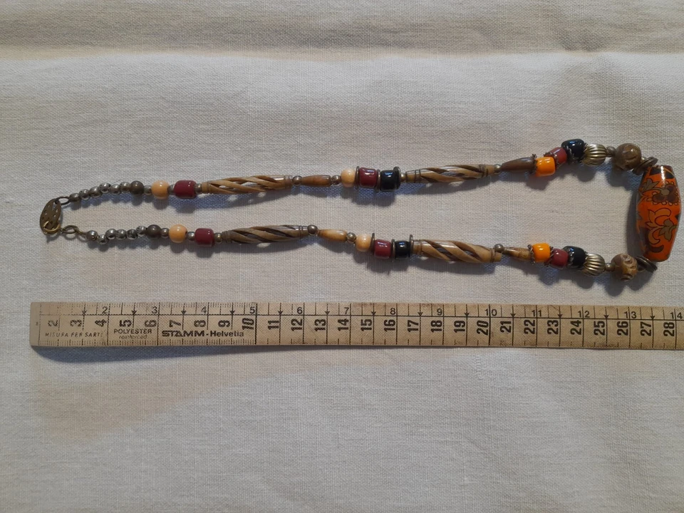 Lotto tre collane vintage etniche, osso, turchese, pietre, metallo, colorate - Immagine 3 di 4