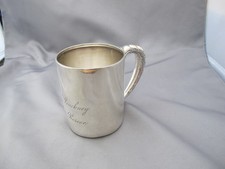Fine 1880's TIFFANY  CO Sterling CHILD'S CUP-Wavy Pattern Handle-Monogrammed-NR