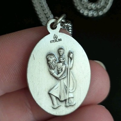 VTG Sterling St CHRISTOPHER PROTECT US Sports Necklace Rosary Medal Jewelry