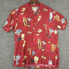 Vtg Paradise Found Hawaiian Shirt Men Medium Red USA Cocktails Rayon Regal