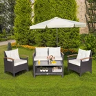 Ensemble de meubles de patio en rotin Costway 4PCS avec canapé rembourré et table de rangement blanc cassé