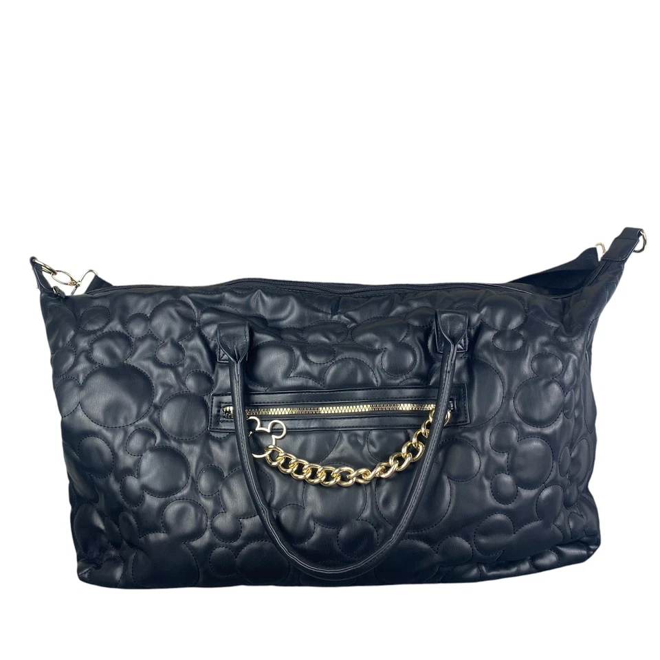Disney Mickey Mouse Travel Weekend Bag Womens Black Quilted Shoulder Strap - Image 3 of 4