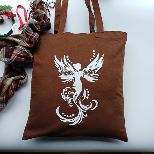 Brown and White Angel Boho Style Tote Bag