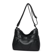 Women Crossbody Shoulder Bag Soft PU Leather Handbags Multi-Pocket Black-style1