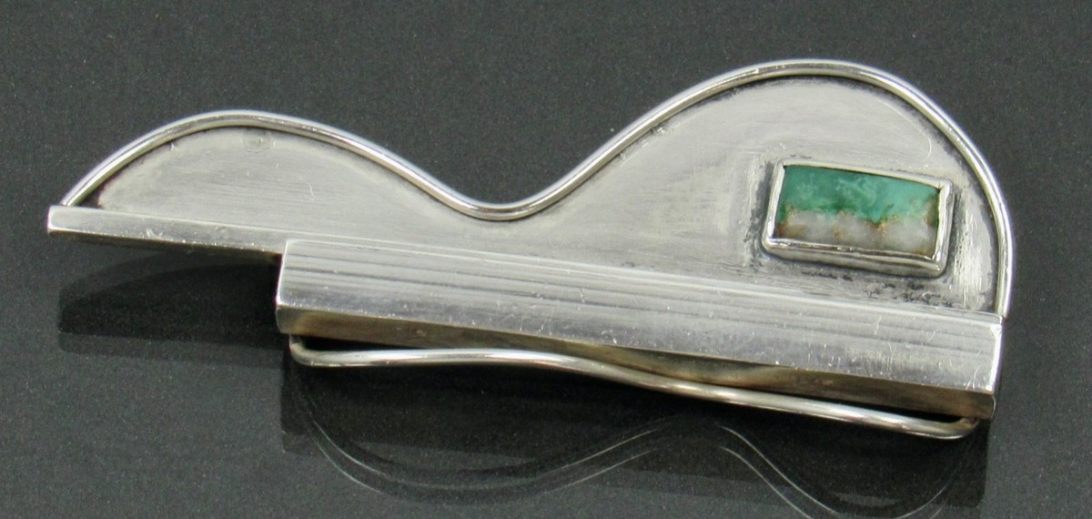 Vintage "Native Crafts" Modernist Sterling Silver Turquoise PIn BROOCH 42.6gm View 2