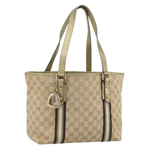 GUCCI GG Canvas Sherry Line Hand Bag Beige Gold 137396 Auth 186595