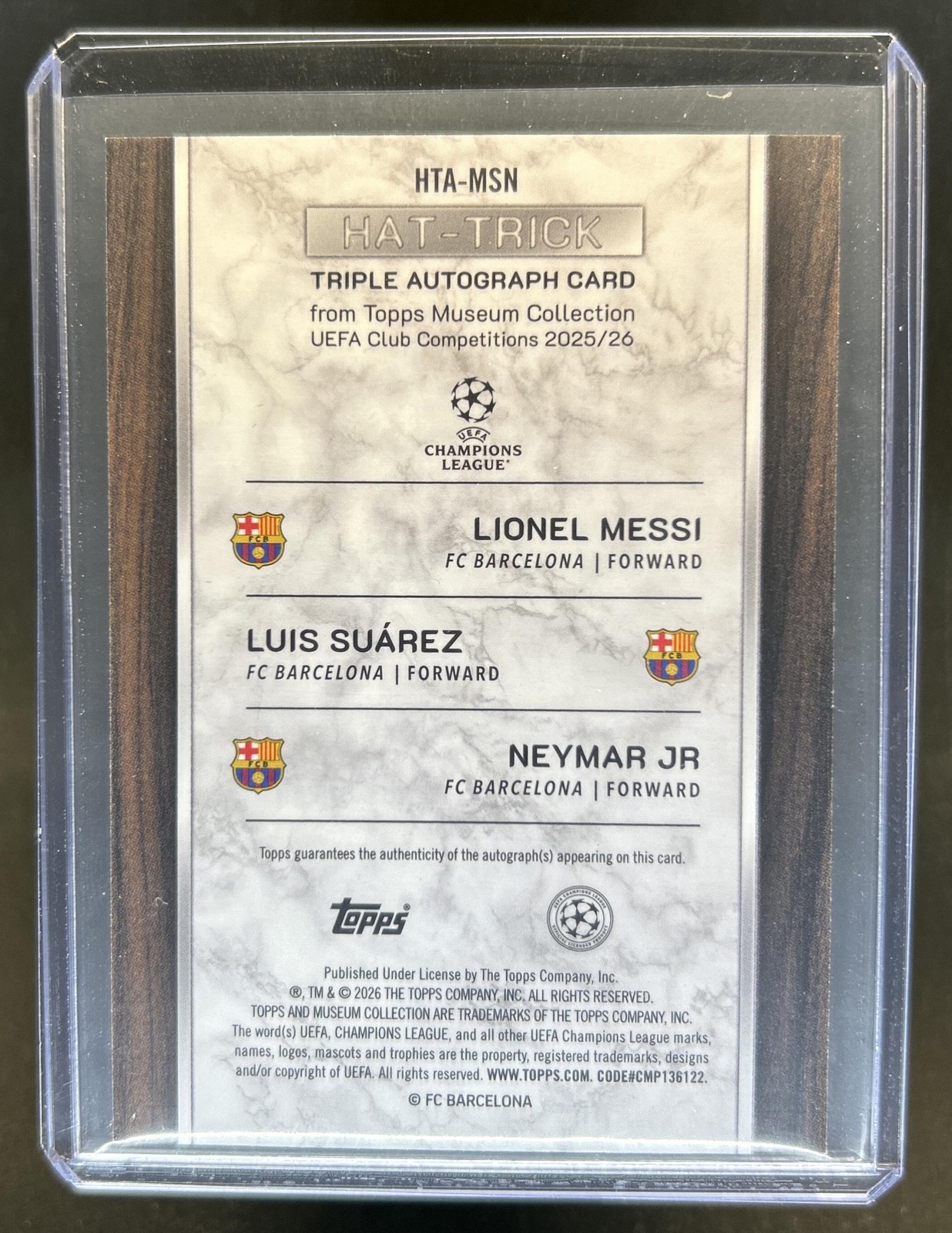 2025-26 Topps Museum Lionel Messi Luis Suarez Neymar Jr Auto Black Refractor /10 view 2