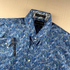 Paul Fredrick Dress Shirt Slim Fit Men 16 x 34 Blue Paisley Non-Iron Cotton 0194