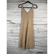 Elie Tahari Dress Women's SZ S Beige Tan Sleeveless Knit Tank A-Line Midi Ribbed