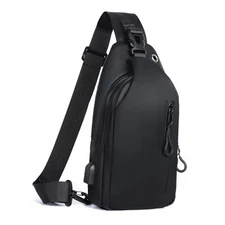 Waterproof Sling Bag for Men Crossbody Backpack with USB Charging Port Black