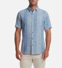 Weatherproof Vintage Men's Linen Cotton Blend Woven Shirt, Blue, XLarge