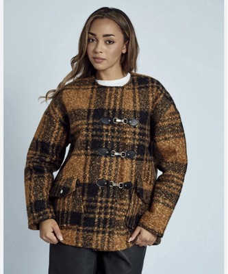 NATIVE YOUTH Ramos Boucle Check Wrap Coat   Size XS