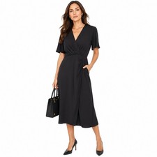 ASTR The Label Black Dress Faux Wrap Flutter Sleeve Classic Timeless Office M