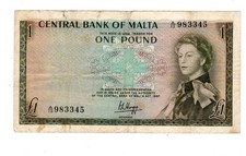 Malta MALTA Billet 1 POUND L. 1967 1969 P29a QEII QUEEN ELIZABETH VF GOOD CON...