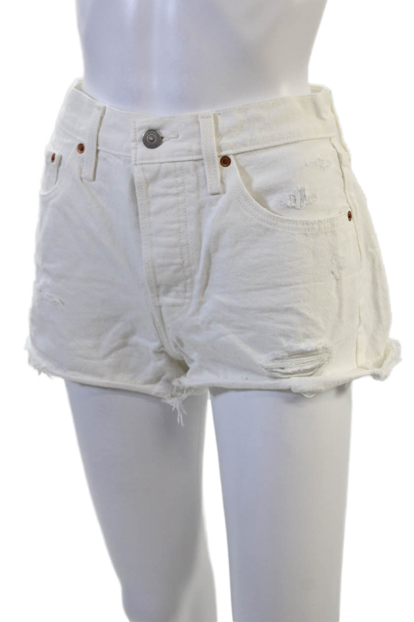 Levis Unisex White Cotton Solid Button Shorts Siz… - image 2