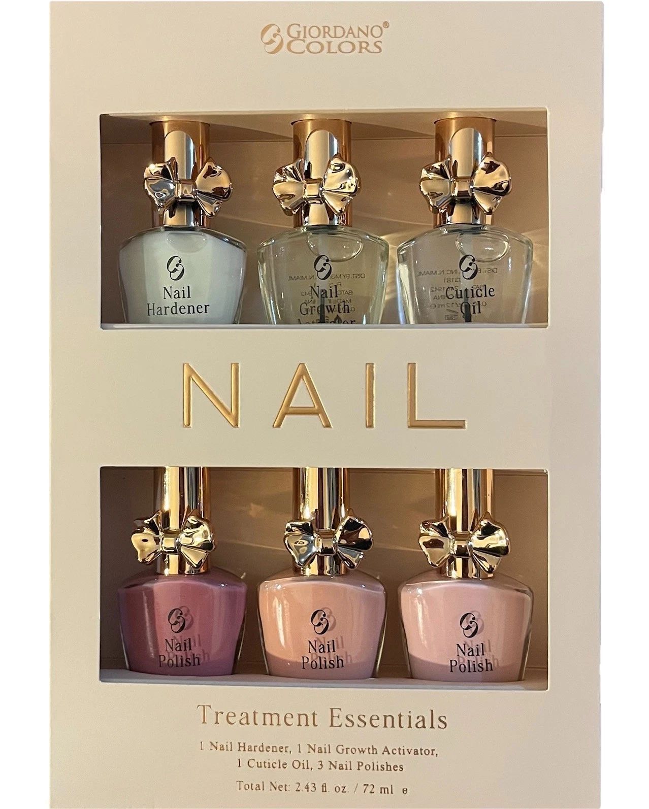 Giordano Colors Nails Treatment Essentials Box Set, Hardener, Oil, Pink Polishes