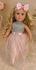 My Life As 18 Blonde Blue Eyes Doll Pink Silver Princess Dress Bow Headband