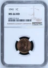 1941 Lincoln Wheat Cent .01C NGC MS66RD