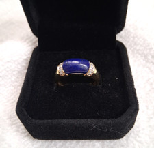 Ladies Blue Lapis 14k Solid Yellow Gold Ring with Diamonds Size 7