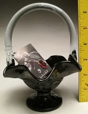 Fenton Gift Shop Ebony with Lt Blue Handle Inverted Strawberry Basket #9537BK