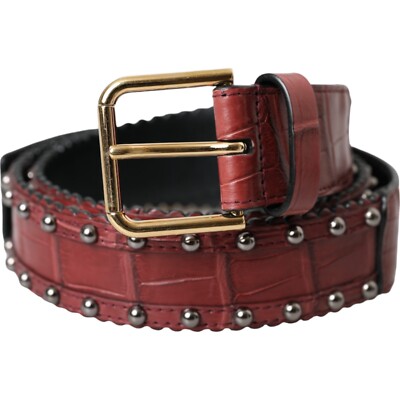 DOLCE & GABBANA Belt Brown Alligator Leather Studded Metal Buckle 85cm / 34in