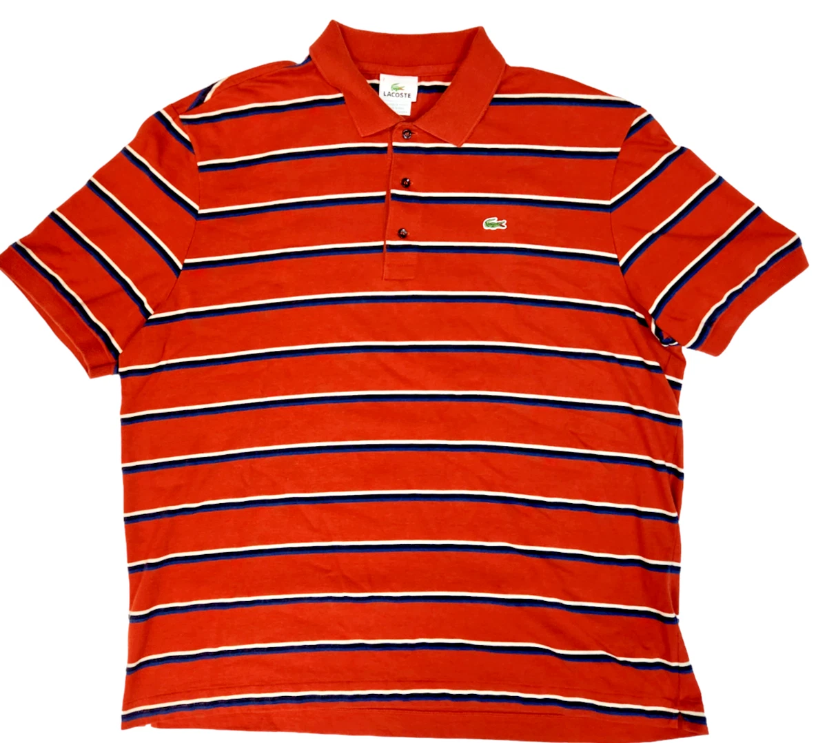 Lacoste Polo Shirt Men s Size 7 Alligator Red Striped Short Sleeve