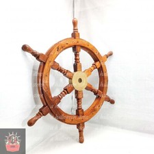 24 Inch Big Ship Steering Wheel Wooden Antique Teak Brass Nautical Pirate Ship's