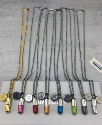 AMBUSH Silver Gold Color Small Scratch Metal Pill Charm Necklace 