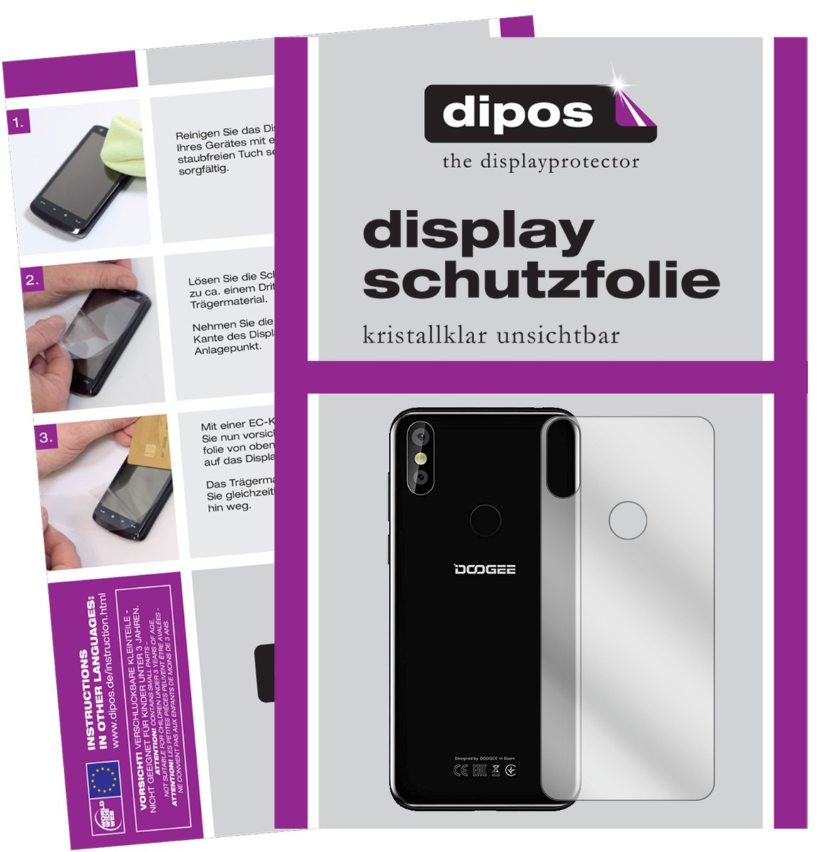 2x Pellicola per Doogee Y8 posteriore Protettiva Protezione Cristallo