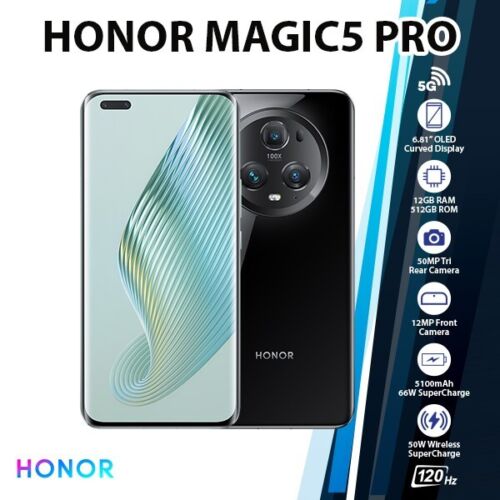 (New) HONOR Magic5 Pro 5G 12GB+512GB Android Dual SIM Mobile Phone – BLACK - Afbeelding 1 van 6