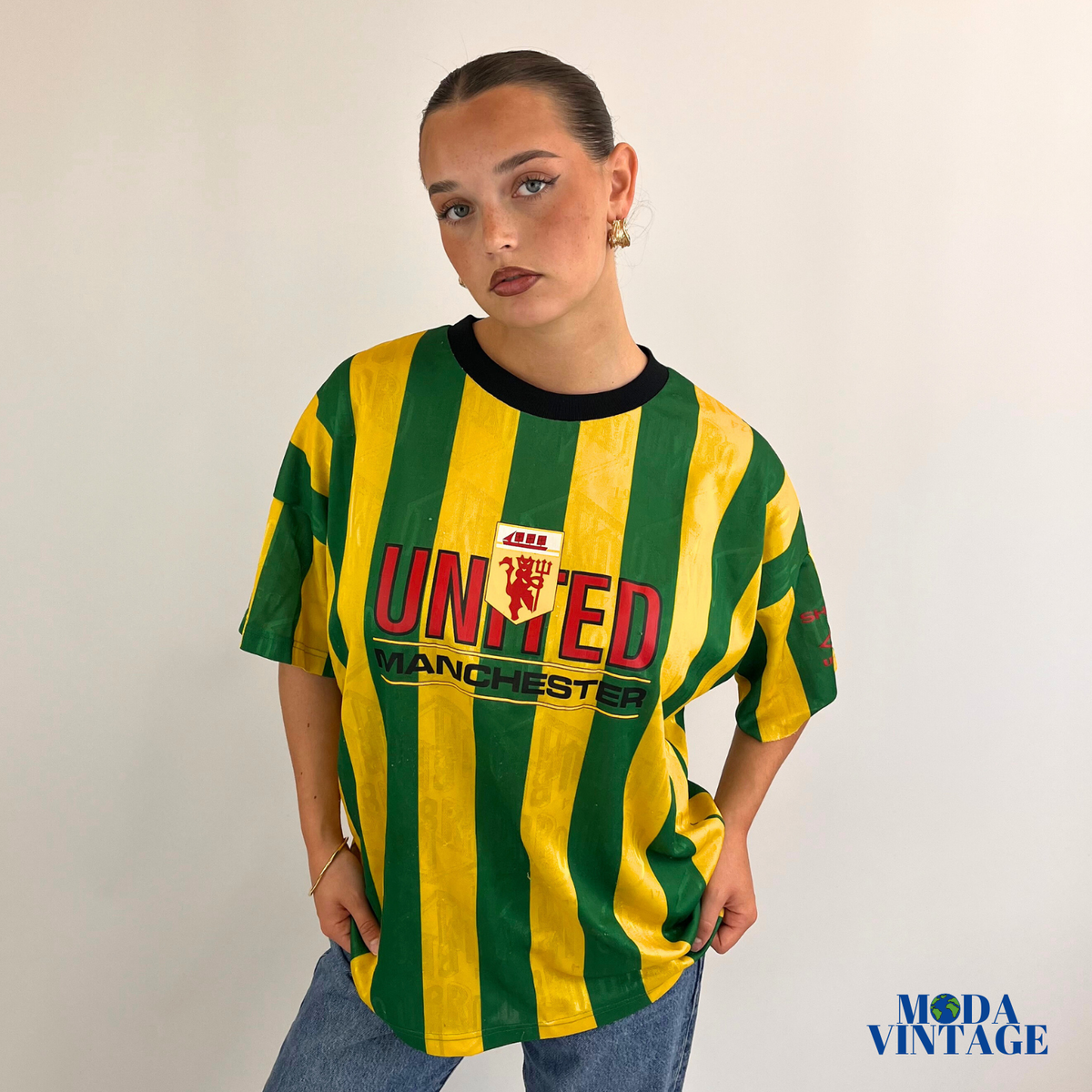 Large 1992/1993 Yellow Green Manchester United Training Kit Vintage