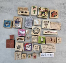 Large Lot 35 Assorted Christmas Wood Mounted Rubber Stamps Some Vintage