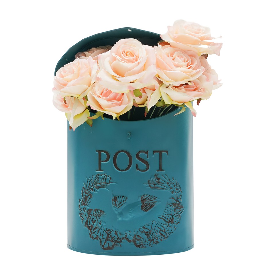 Blue Wall Mount Mailbox Iron Box Post Office Box External Letter Mail