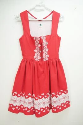 Dirndl 70er Vintage Original Wurzer rot Karree Balkonett und Stickerei Gr.30 - Bild 1 von 4